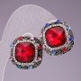 Earrings 2.3cm rainbow square rhinestones crystal red