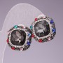 Earrings 2.3cm rainbow square rhinestones crystal gray