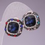 Earrings 2.3cm rainbow square rhinestones crystal blue