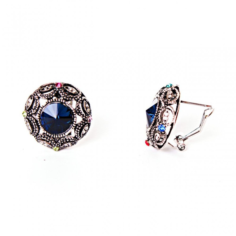 Earrings 2.5cm circle star rhinestones crystal blue