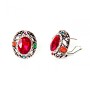 Earrings 2x2.5 cm, Rainbow Oval, Red Crystal Rhinestones