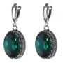 Earrings with Green Crystals, Prong Setting, Oval Stone 2x1.6cm, Length 4cm