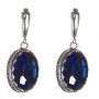 Earrings with Blue Crystals, Prong Setting, Oval Stone 2x1.6cm, Length 4cm
