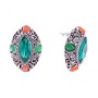 Stud Earrings with Green Crystals - Marquise, Rhinestone Setting, 26 * 19mm