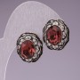 Stud Earrings with Pink Oval Crystals and Filigree Rhinestone Setting, 17mm