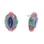 Stud Earrings with Blue Crystals - Marquise, Rhinestone Setting, 26 * 19mm