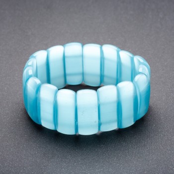 Cat's Eye Bracelet on Elastic Band, Light Blue "Link" Color 25x11mm