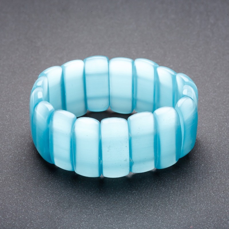 Cat's Eye Bracelet on Elastic Band, Light Blue "Link" Color 25x11mm
