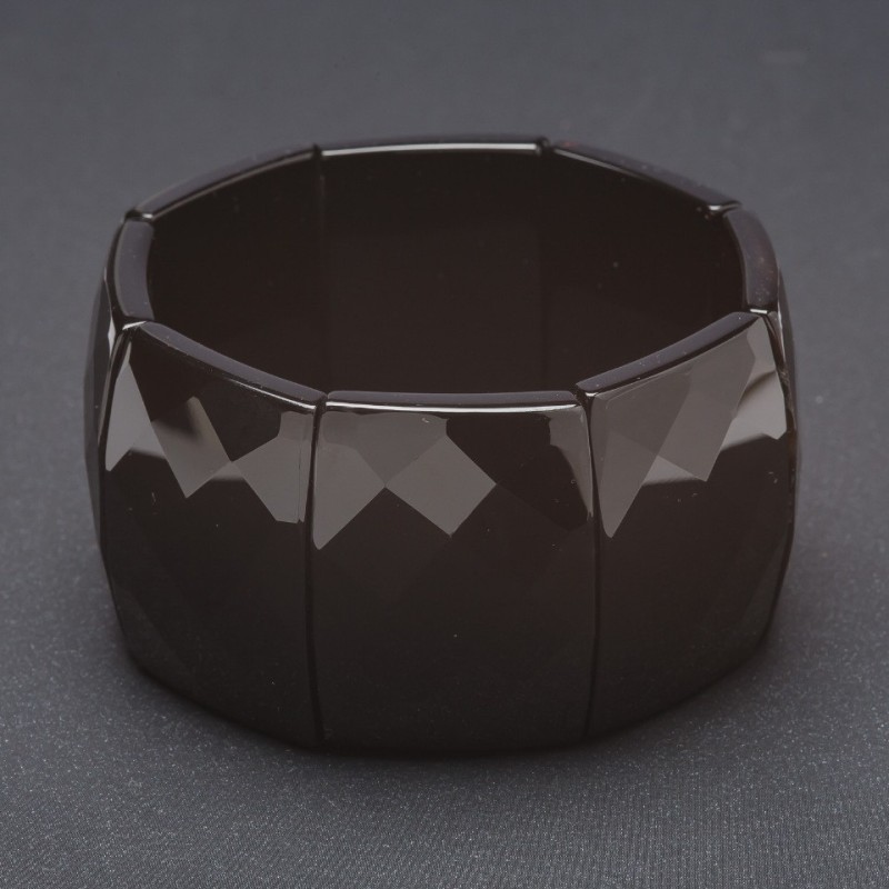 Elite Elastic Bracelet Black Agate Faceted Rectangular "Link" 30x40mm