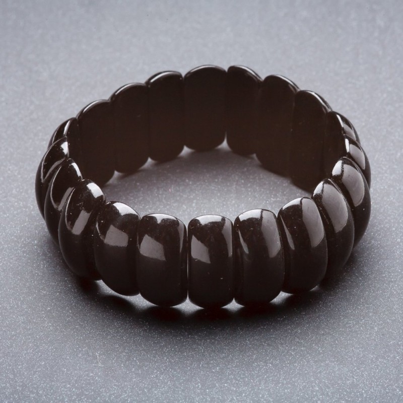 Black Agate (Pressed) Link Bracelet on Elastic, 22x8mm