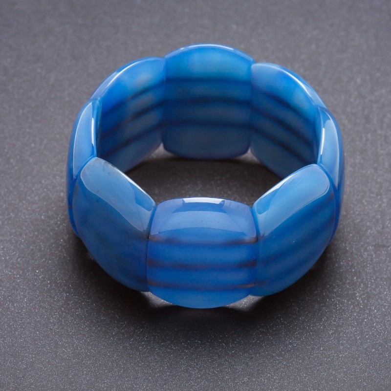 Elite Blue Agate Bracelet on Elastic, Rounded Link 4x2, 8cm