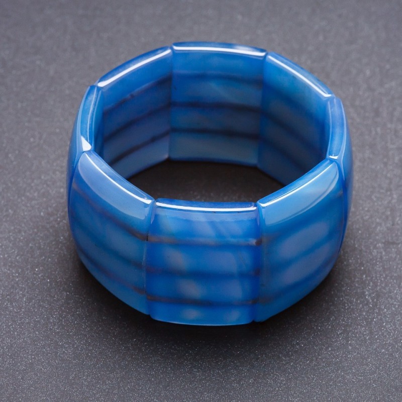 Elite Blue Agate Bracelet on Elastic, Rectangular Link 4x2, 8cm