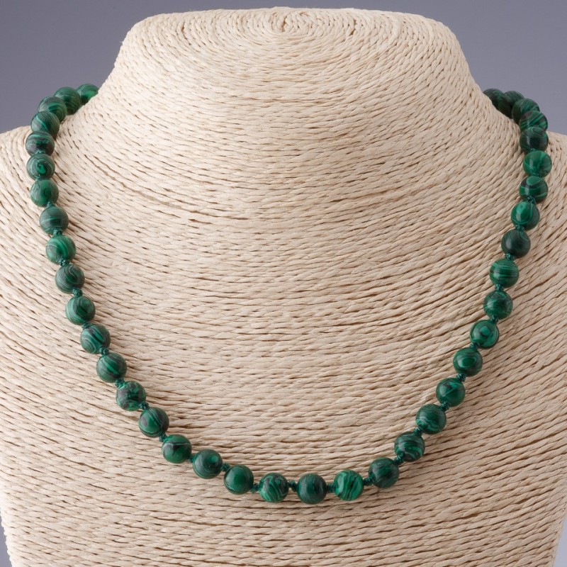 Malachite Necklace (Pressed), Round Bead, Diameter 8mm, Length 50cm