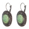 Clearance Earrings Jade in Silver Setting "droplet silver" Oval Stone 2.5×1.9 cm, length 3.5 cm