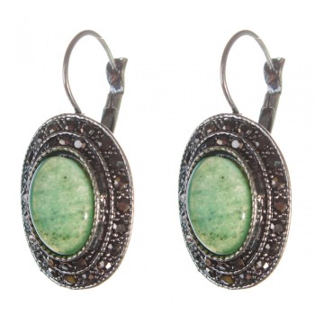 Clearance Earrings Jade in Silver Setting "droplet silver" Oval Stone 2.5×1.9 cm, length 3.5 cm