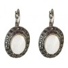 Clearance earrings with Mother of Pearl in "drip silver" setting oval stone 2.5×1.9 cm, length 3.5 cm