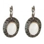 Clearance earrings with Mother of Pearl in "drip silver" setting oval stone 2.5×1.9 cm, length 3.5 cm