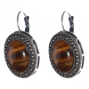 Clearance. Tiger Eye Earrings, "Dot Cross" Setting, Oval Stone 2.5x2cm, Length 3.8cm
