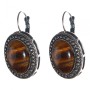 Clearance. Tiger Eye Earrings, "Dot Cross" Setting, Oval Stone 2.5x2cm, Length 3.8cm