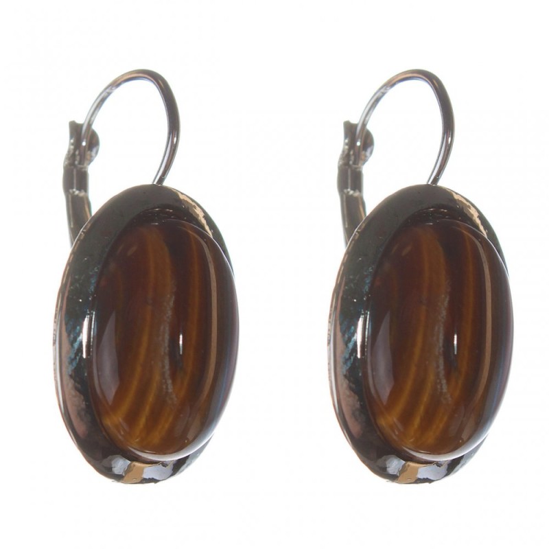 Clearance. (25 mm) Women's Tiger Eye gemstone earrings