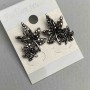 (25/20mm) Double Leaf Earrings, Black Rhinestone