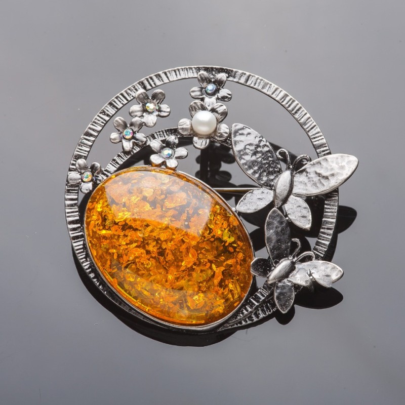 Brooch "Forged" Butterflies Amber (imit.) 6cm