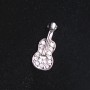 Small Guitar Brooch, Silver Metal with Rhinestones, 2.5cm