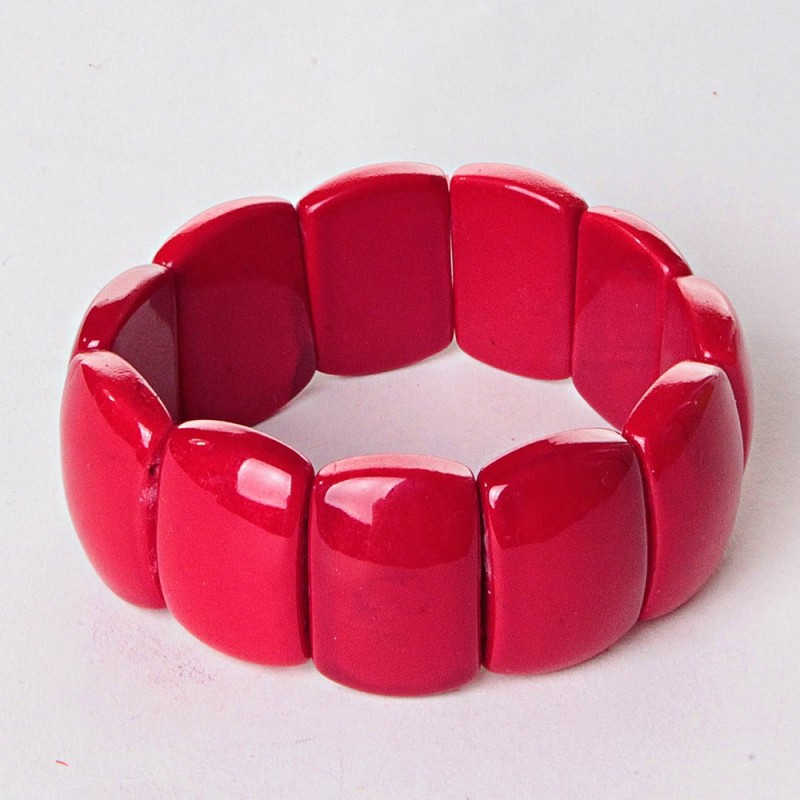 Coral (Pressed) Bracelet, Rectangular Stones on Elastic, "Link" 1.7x2.5cm