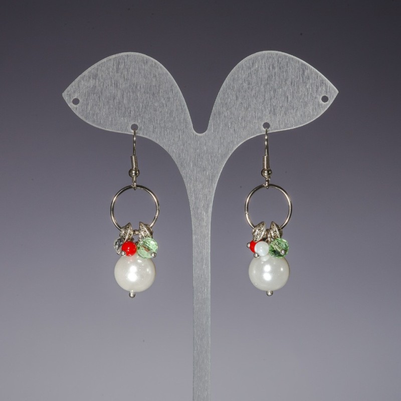 Long Earrings "Pearls on Rings", Imitation, length 4.5cm