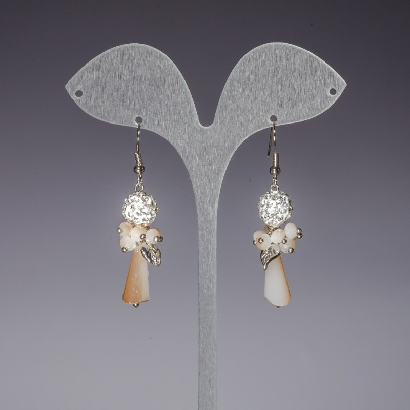"Evening" Earrings White "Spotlight", Beige Pearlescent Czech Crystal, length 5 cm