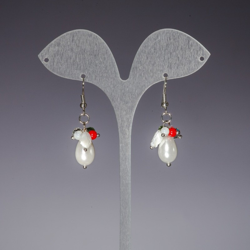 Long Earrings with Imitation Pearls and Czech Crystal, length 4.5cm