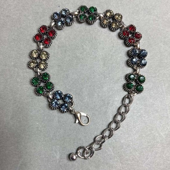 Bracelet with Colored Crystals, Silver-Tone Metal, 18-22cm+