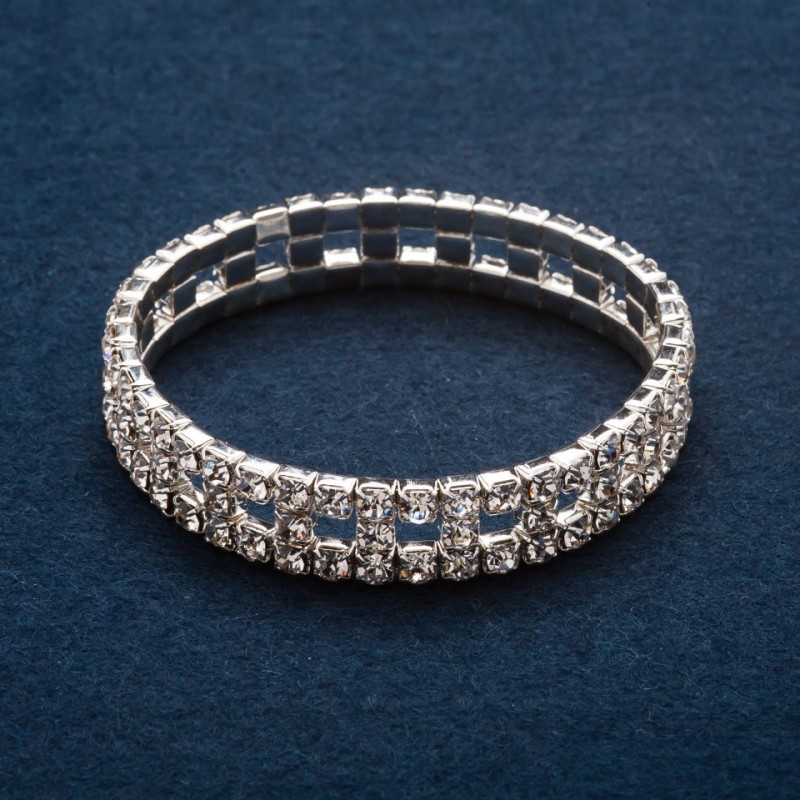 Rhinestone Bracelet "Checkerboard" Two-Row Stretch, Circumference 17 cm