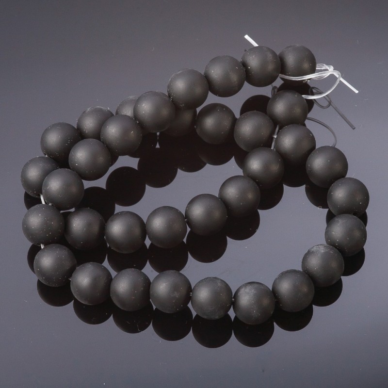 Shungite Beads Smooth Round on Thread (Imitation), Diameter 12mm, Length 37cm