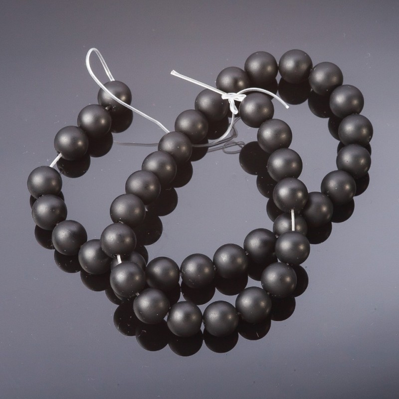 Shungite Beads, Smooth Round on Thread (Synthetic), Diameter 10mm, Length 37cm