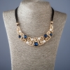 Ribbon Necklace with Blue Crystals, 50cm length - "gold" metal color