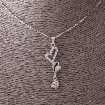 Pendant "Hearts" on Chain, Silver Metal Color, 45cm Length
