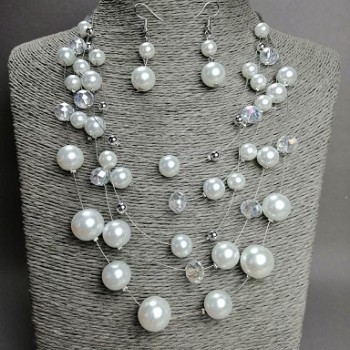 Necklace and Earrings Set "On the Strings of the Soul", Imitation Pearls on Wire, Length 50 cm