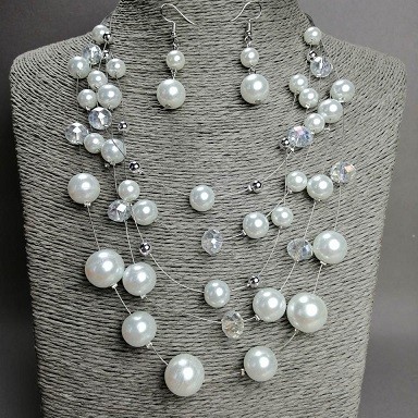 Necklace and Earrings Set "On the Strings of the Soul", Imitation Pearls on Wire, Length 50 cm