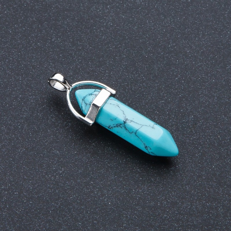 Hexagon Pendant Green Turquoise Stone (Imitation) 4*0.9cm