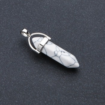 Hexagon Pendant, Cacholong Stone, 4x0.9cm