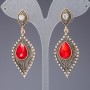 Red Crystal Earrings, "Oriental Tale" Series, "Antique Gold" Color, length cm