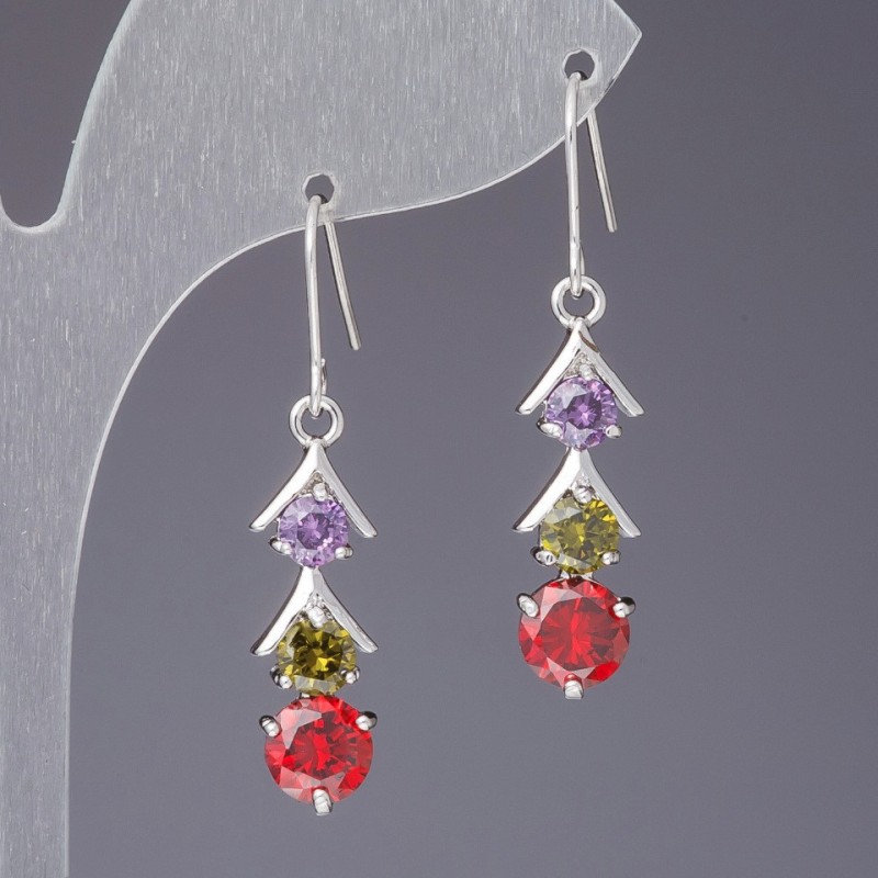 Earrings with Colorful Crystals "Traffic Light", 4cm Length
