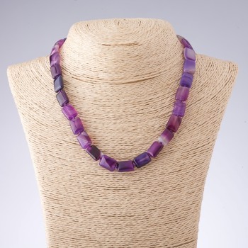 Agate Necklace, Purple Tones, Rectangle, 10x14mm, Length 44cm