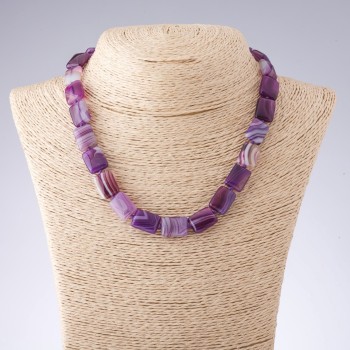 Agate Necklace, Purple Tones, Rectangle, 12x17mm, Length 44cm