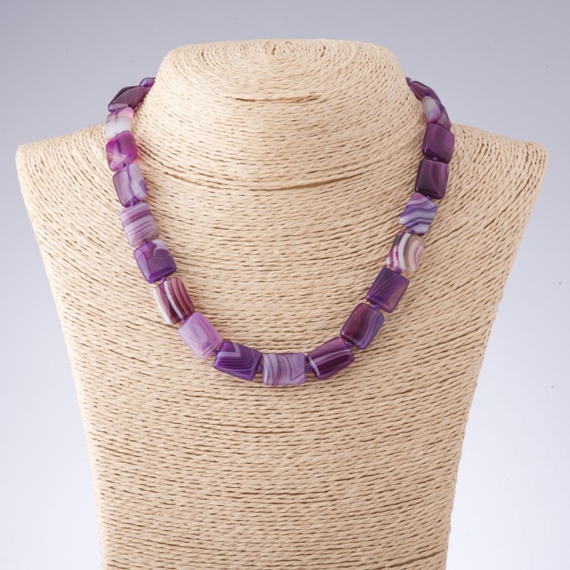 Agate Necklace, Purple Tones, Rectangle, 12x17mm, Length 44cm