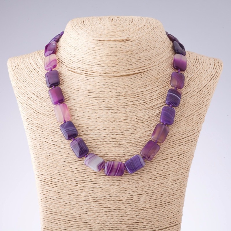 Agate Necklace, Purple Tones, Rounded Rectangle, 13x18mm, Length 47cm