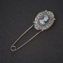 Brooch Pin Cameo Rhinestone Frame Metal Color "Silver" 8cm