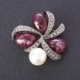 Brooch Burgundy Cabochons in Ribbon with Pearl (faux) 4.5cm, metal color "silver"