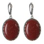 Clearance Earrings Aventurine "Gold Sand" Setting "Tooth" Oval Stone 2.8×2.1 cm, length 4.5 cm